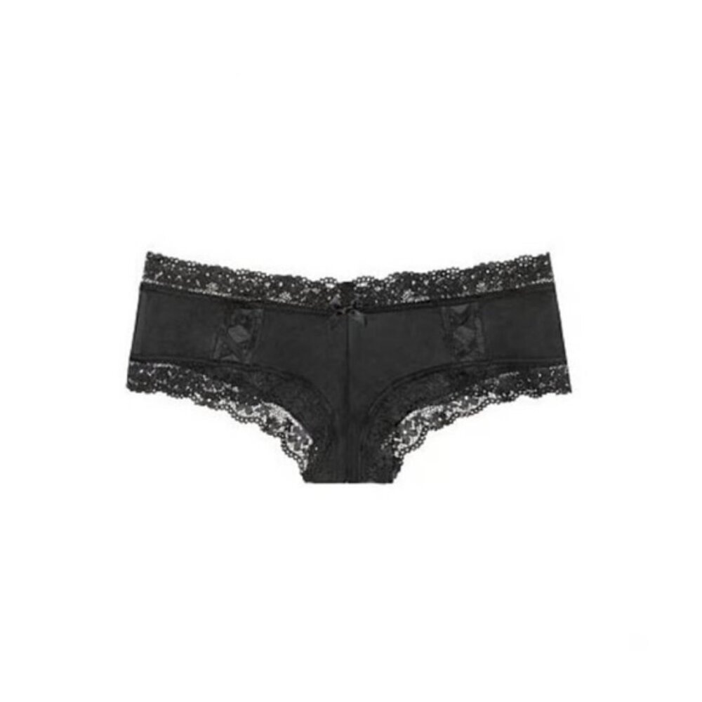 Victoria's Secret Floral Lace-Trim Cheeky Panty (Black)